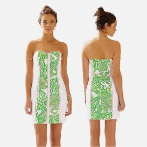 Lilly Pulitzer White Strapless Dress Seeing Pink Elephants Size 0